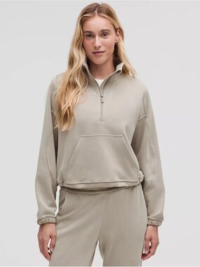 Lululemon Brushed Softstreme Ribbed Half Zip - Riverstone / Size 12